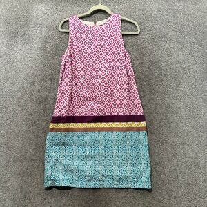 Ann Taylor LOFT Shift Dress Women 8 Geometric Colorblock 100% Linen Beach Cruise
